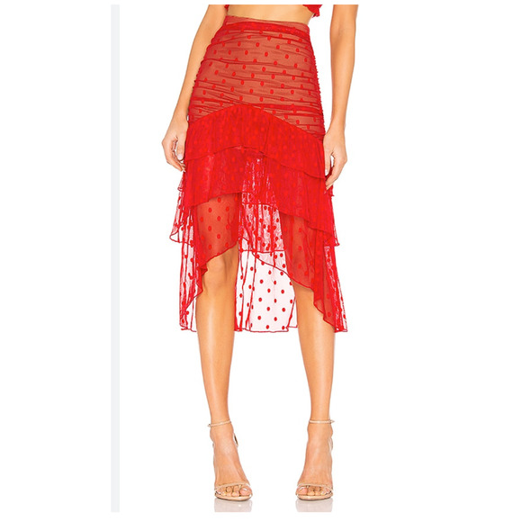 MAJORELLE Dresses & Skirts - MAJORELLE Heidi Skirt in Red Mesh Polka Dot Size L